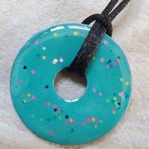 Aqua Hand painted Pendant 22'' Necklace.